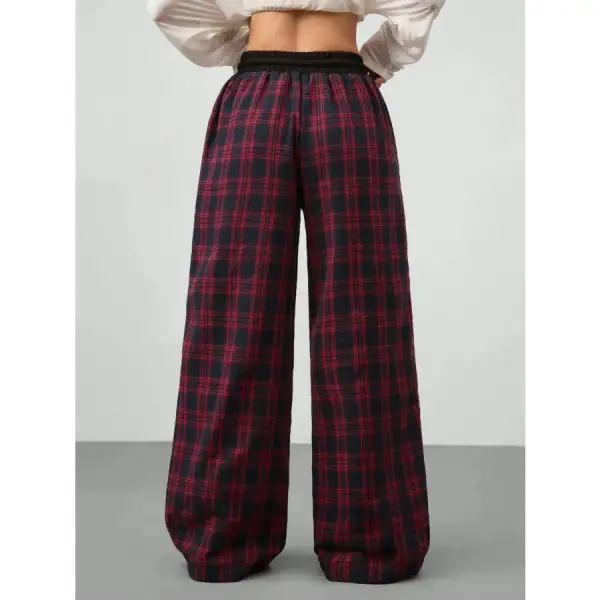 Plaid Wide Leg Pants with Drawstring Waist