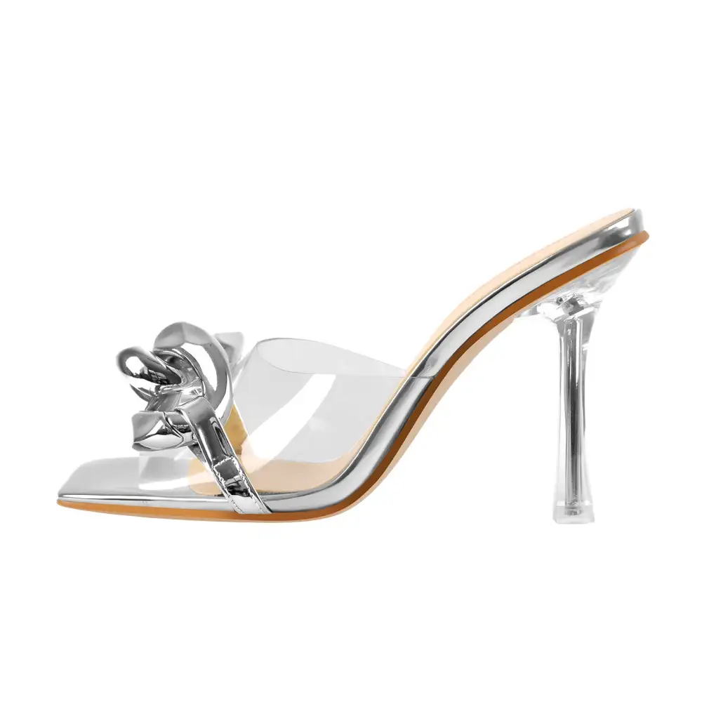 Square Toe Slide Metal Chain Sandals