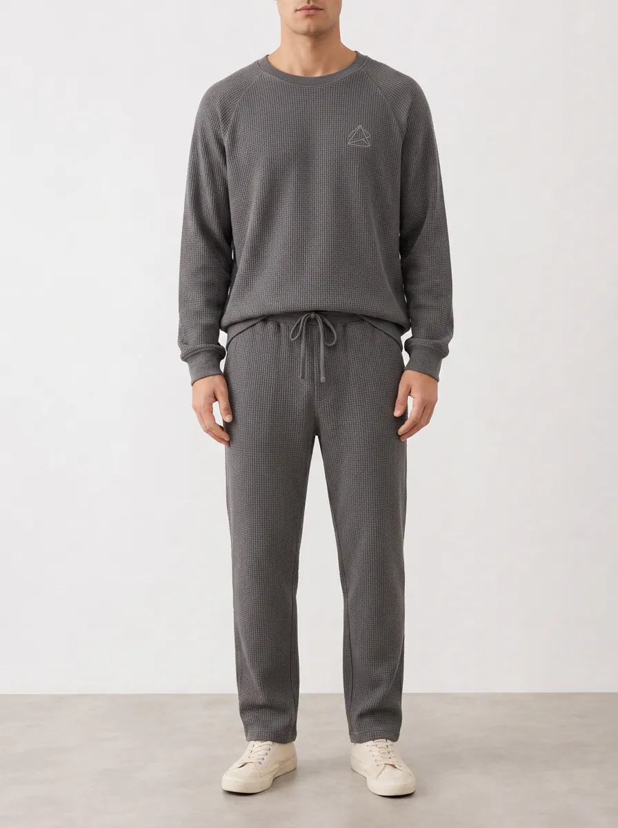 Men's Minimalist Geometric Logo Printed Waffle Knit Top