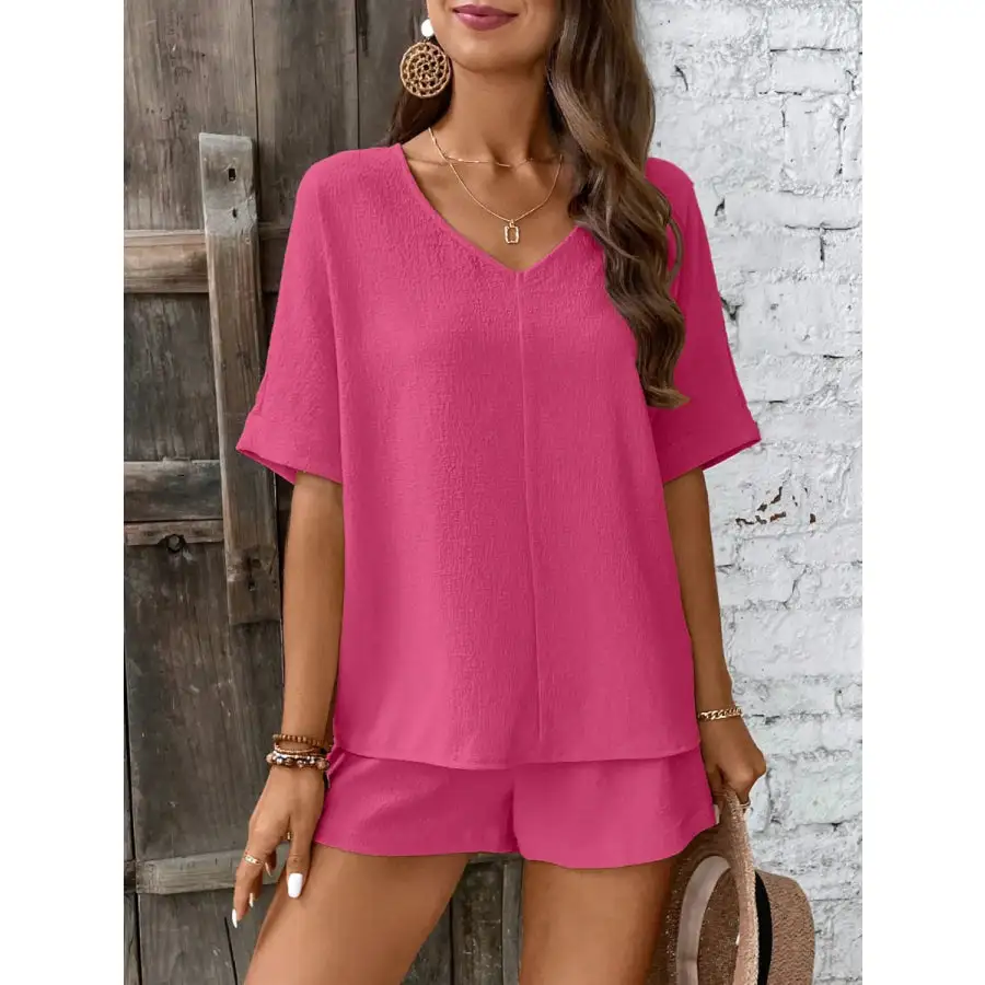 V Neck Half Sleeve Top and Shorts Set