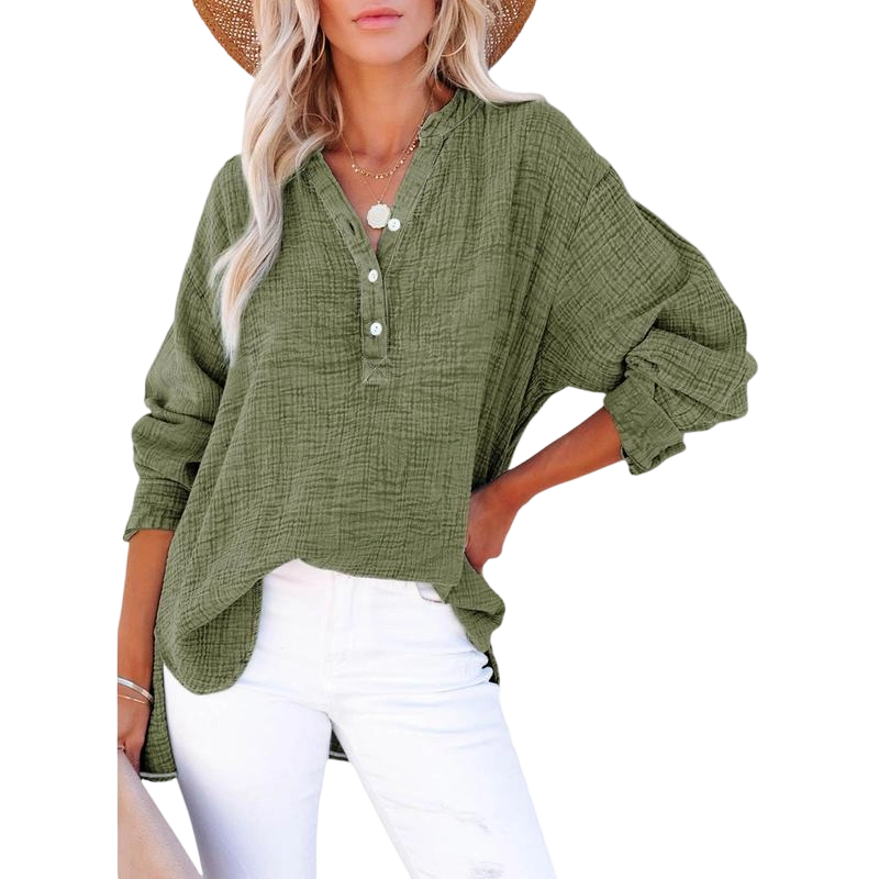 🔥 Women's Casual Button-Up V-Neck Long-Sleeve Shirt | Versatile Everyday Top
