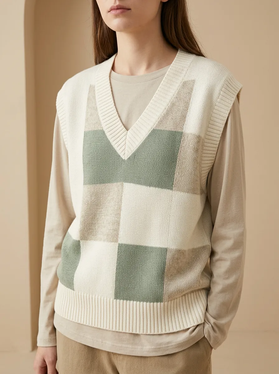 Preppy Checkered Button Sweater Vest