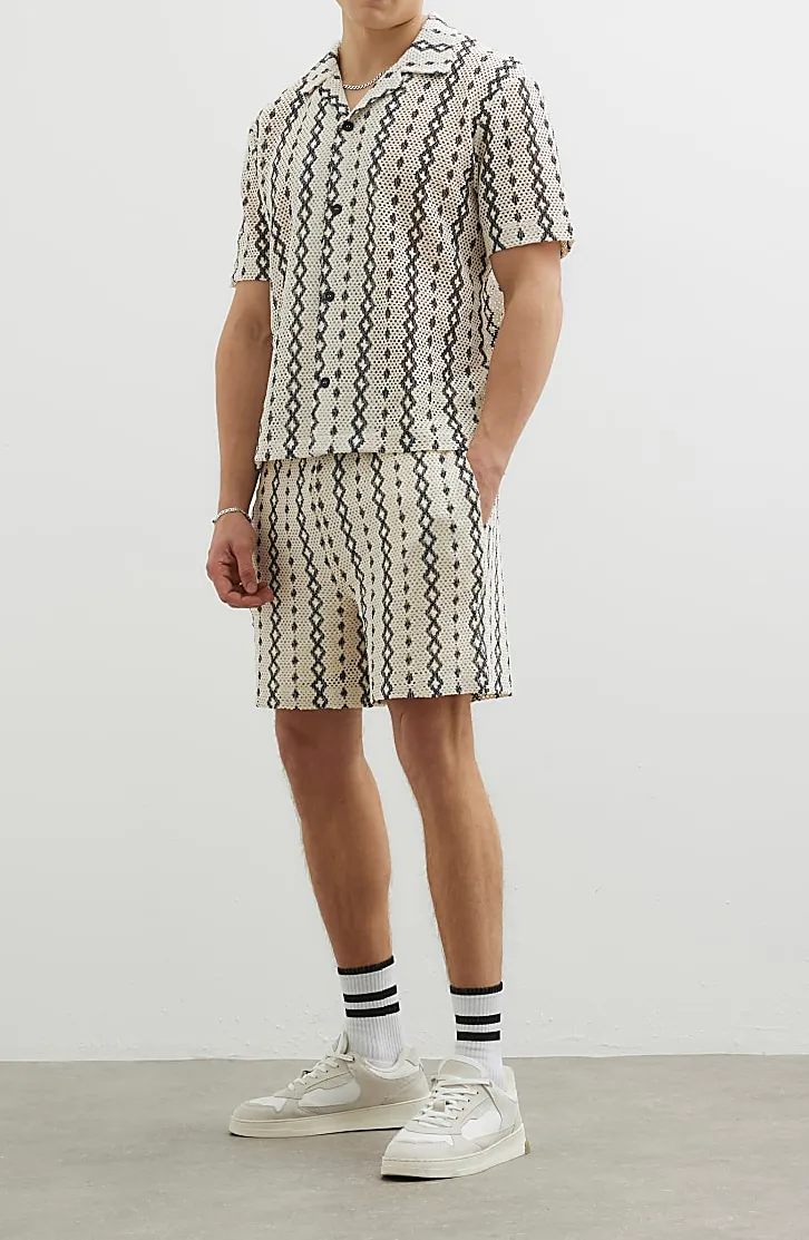 Men's Knitted Diamond White Regular Fit Shirt Short Sleeves