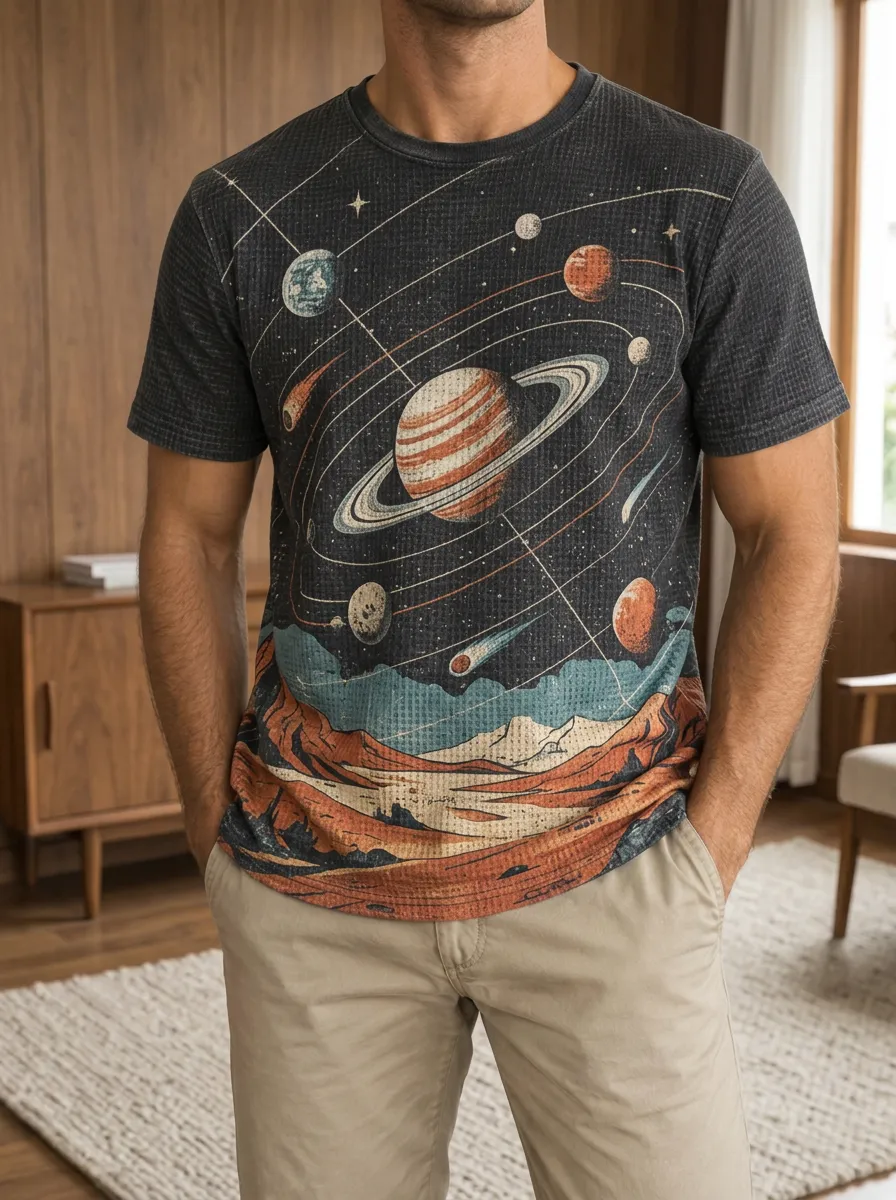 Men's Space Astronomy Lover Solar System Artistic Crew Neck T-Shirt