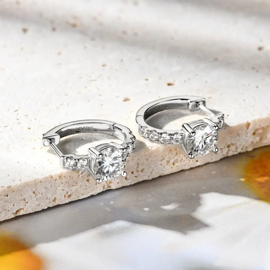 Moissanite Zircon Sterling Silver Hoop Earrings