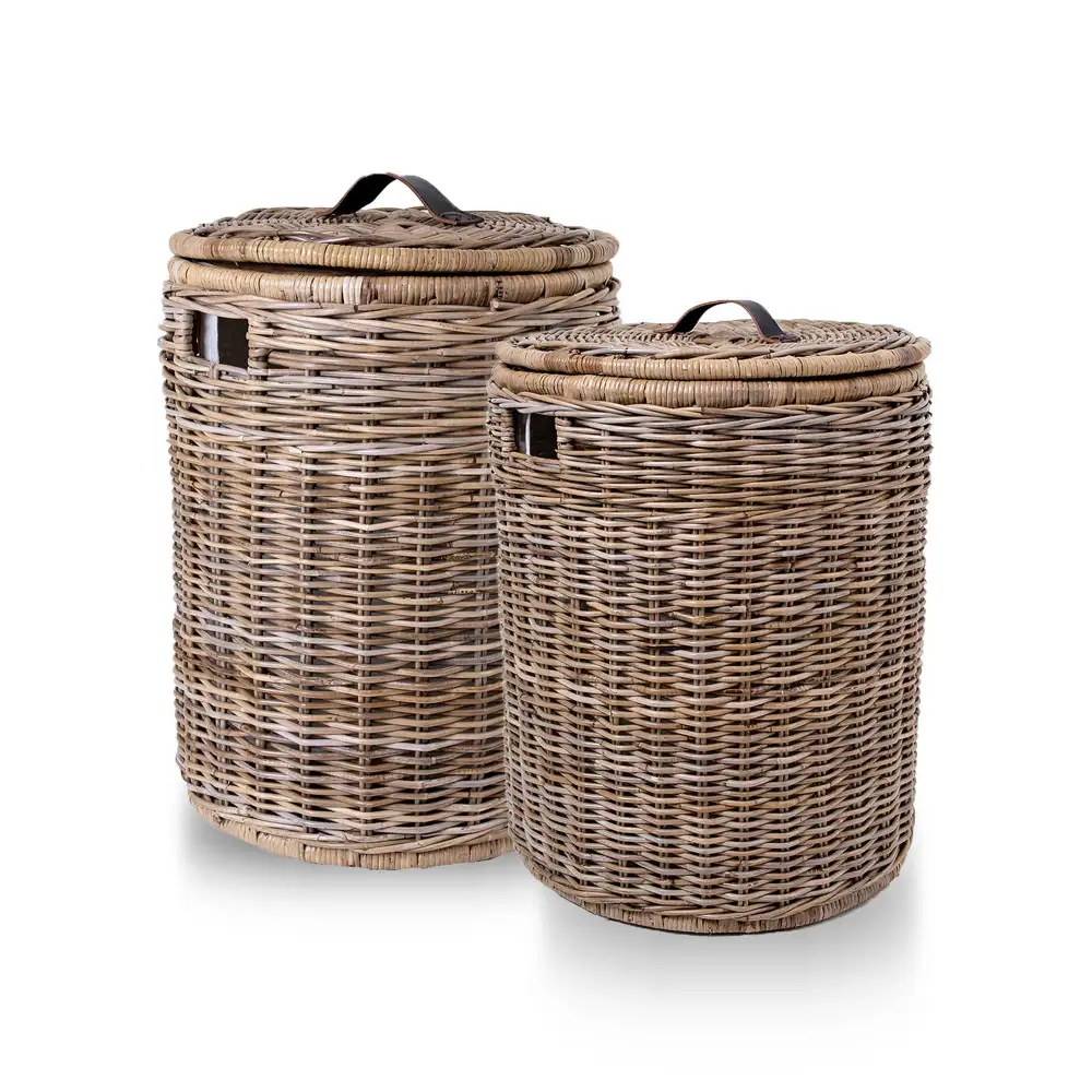 Round Kubu Wicker Laundry Hamper
