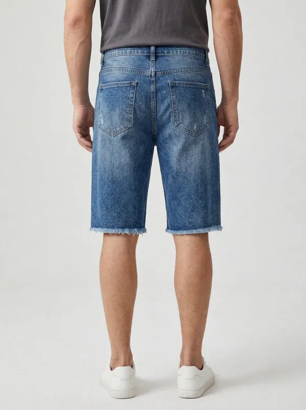 Men's Classic Geometric Distressed Raw Hem Distressed Denim Shorts