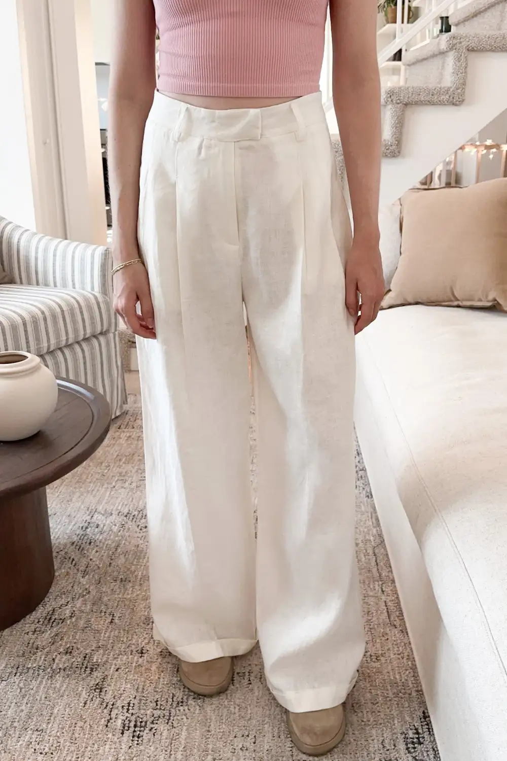 Straight Fit Soft Linen Blend Trousers
