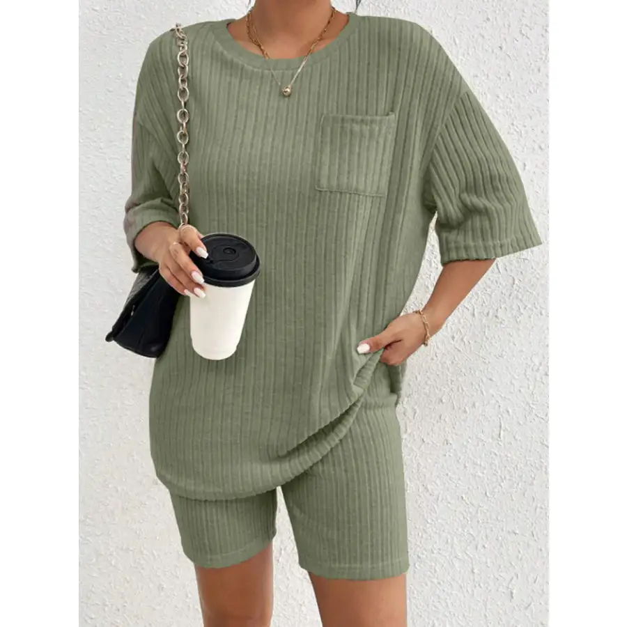 Ribbed Round Neck Top and Shorts Set