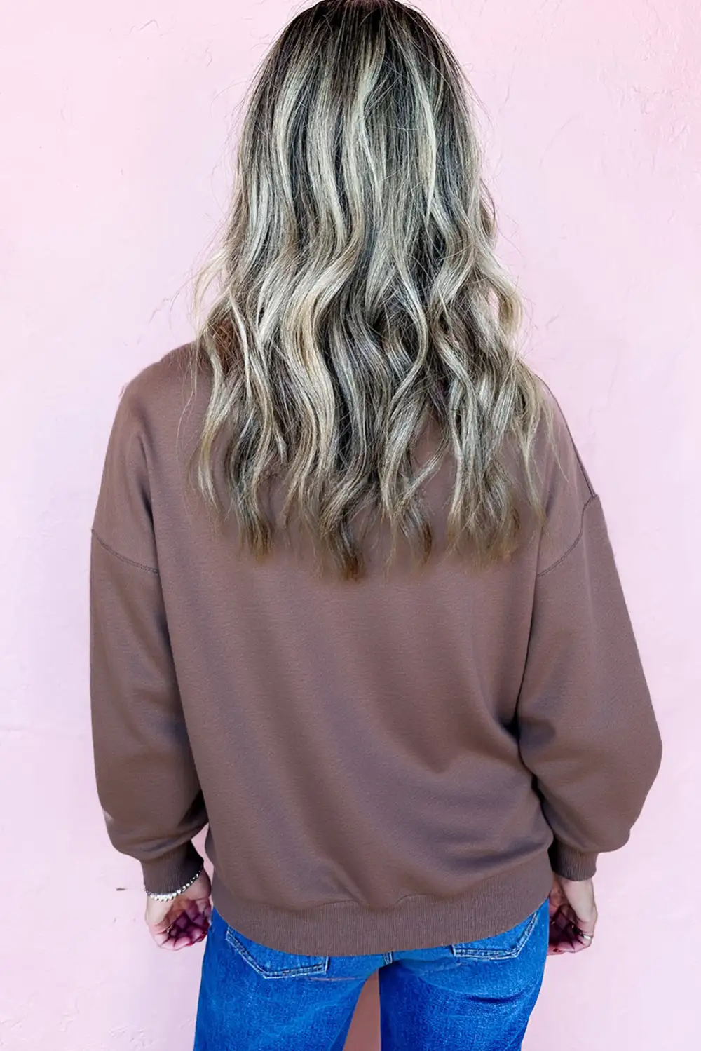 Bow Accent Drop Shoulder Contrast Trim Sweatshirt