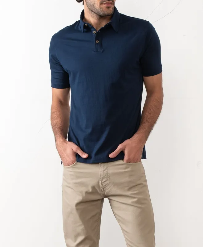 Deep Blue Cotton Jersey Polo Shirt
