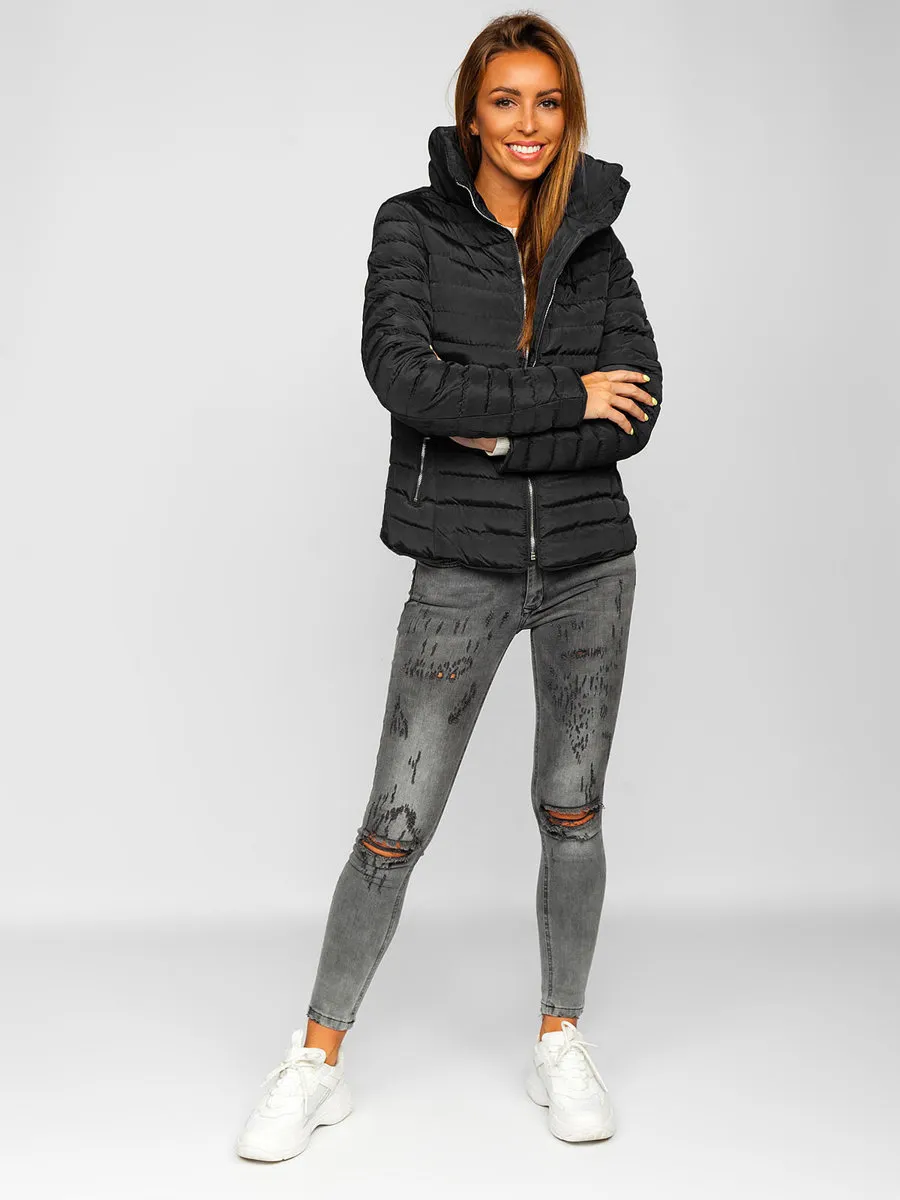 Women's Black Quilted Winter Jacket Without Hood