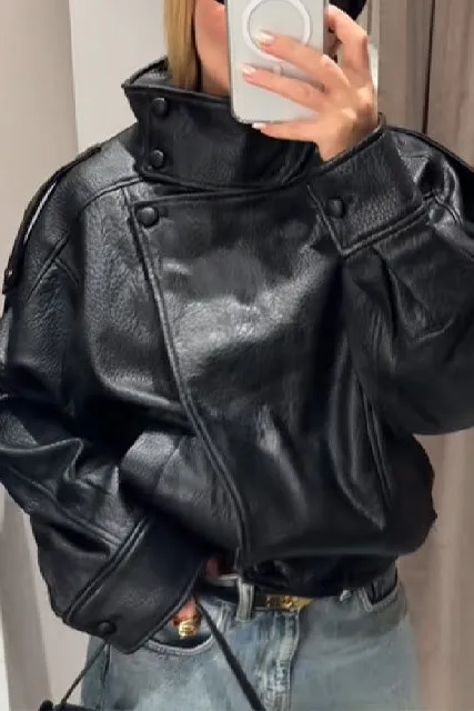 Asymmetrical Cropped Ribbed Jacket