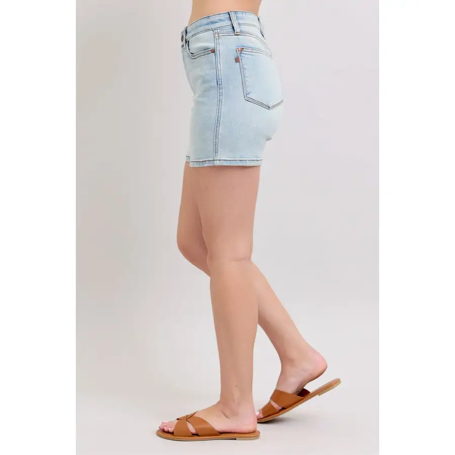 Full Size Button Denim Shorts with Pockets Plus Size