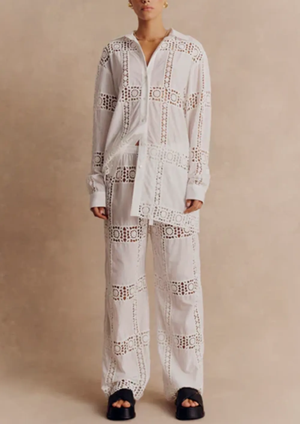 EYELET WIDE LEG PANTS