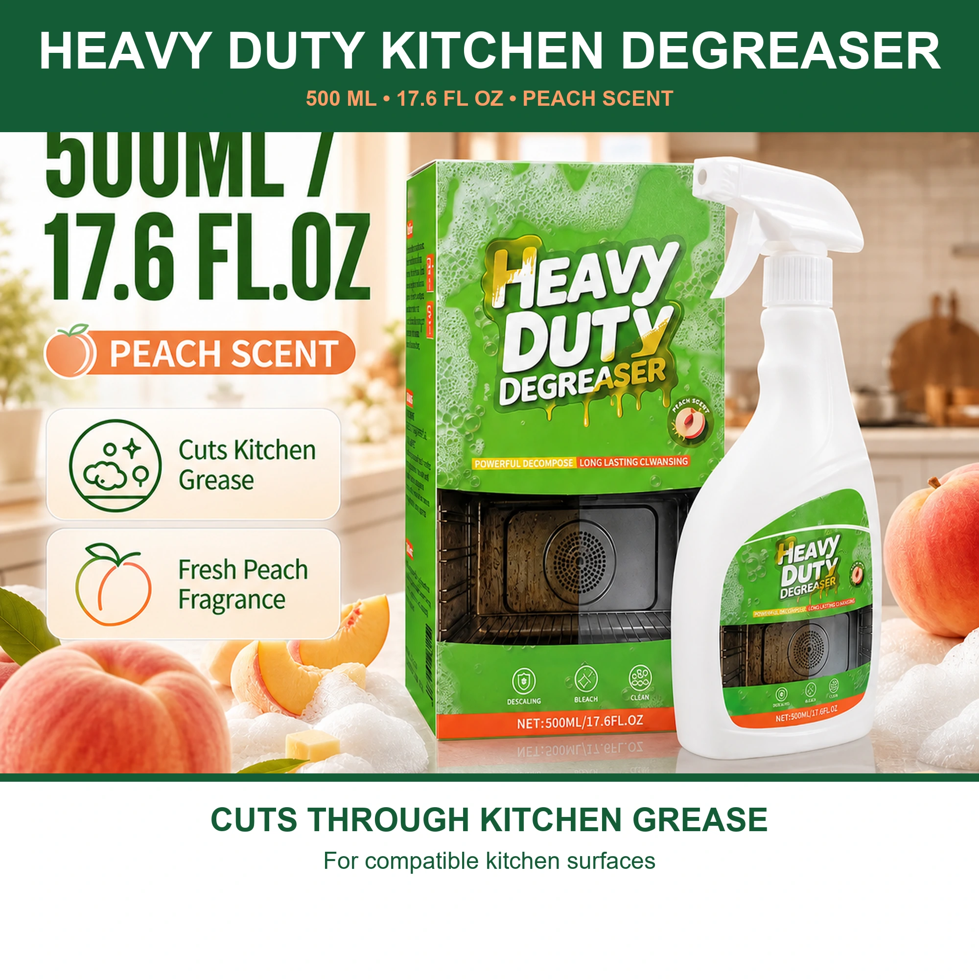 Heavy Duty Kitchen Degreaser Spray - Peach Scent, 500 mL product detail