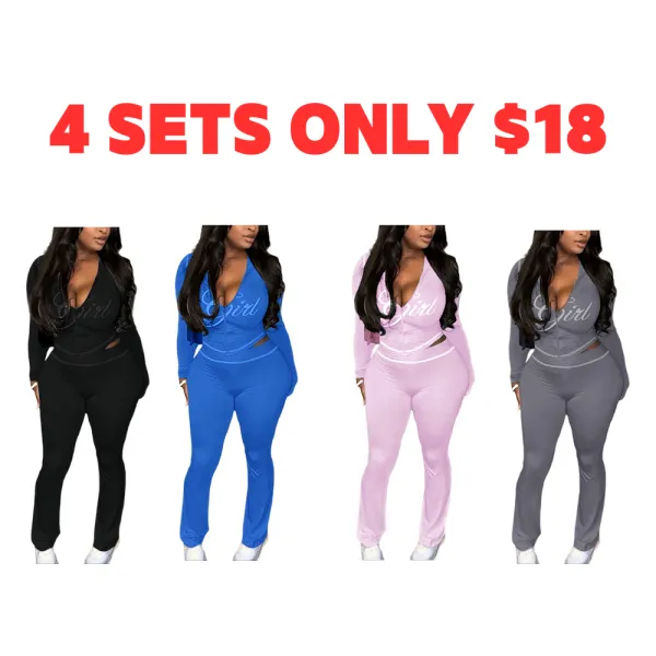 Two-piece Set Women's Colorblock Letter Print Zip Up Crop Jacket & High Waist Flare Leg Pants, Casual Fashion Cozy Breathable Outfits for Yoga Gym Workout, Ladies Sportswear for Fall