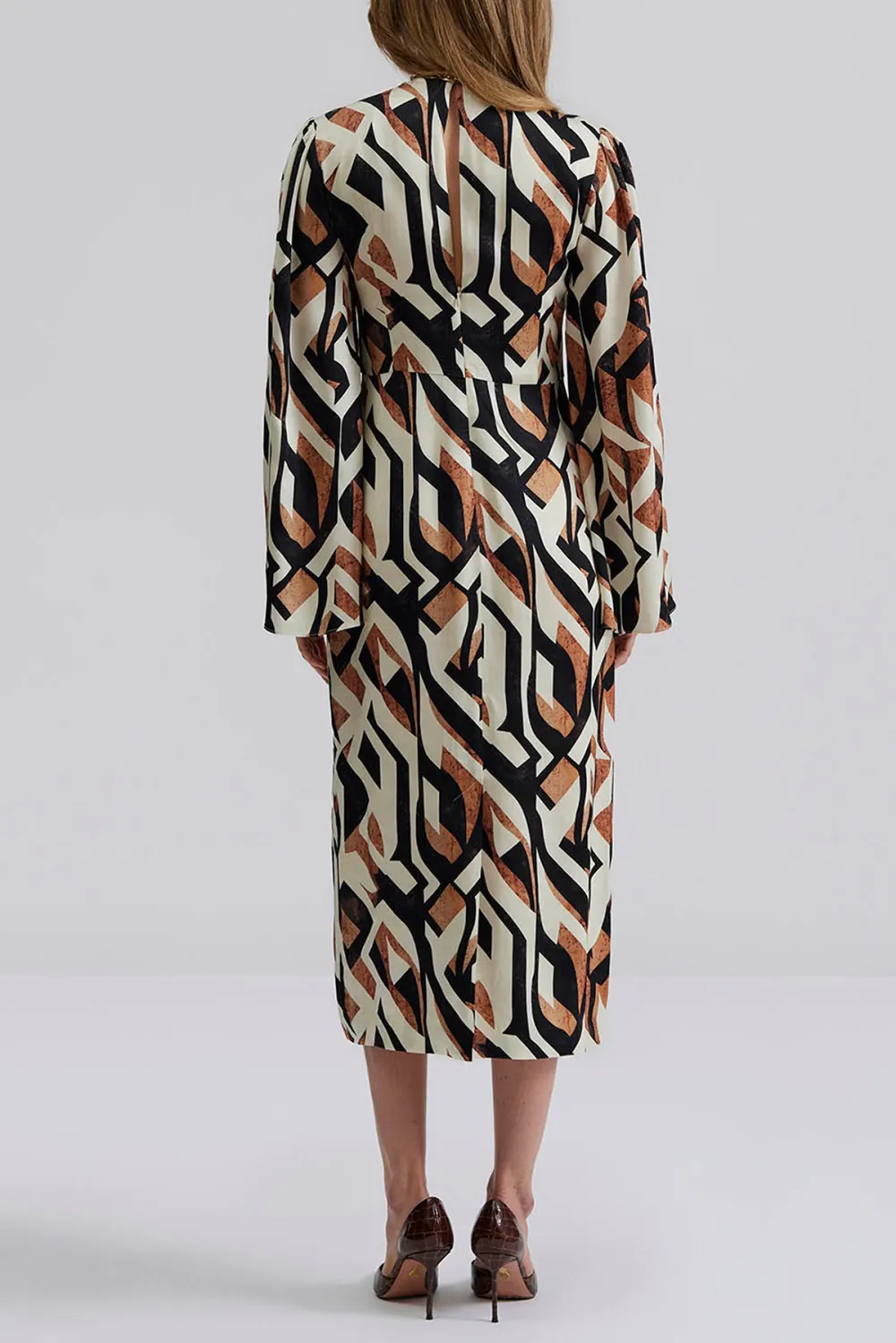 Geometric Print Wrap Midi Dress