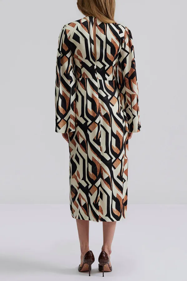 Geometric Print Wrap Midi Dress