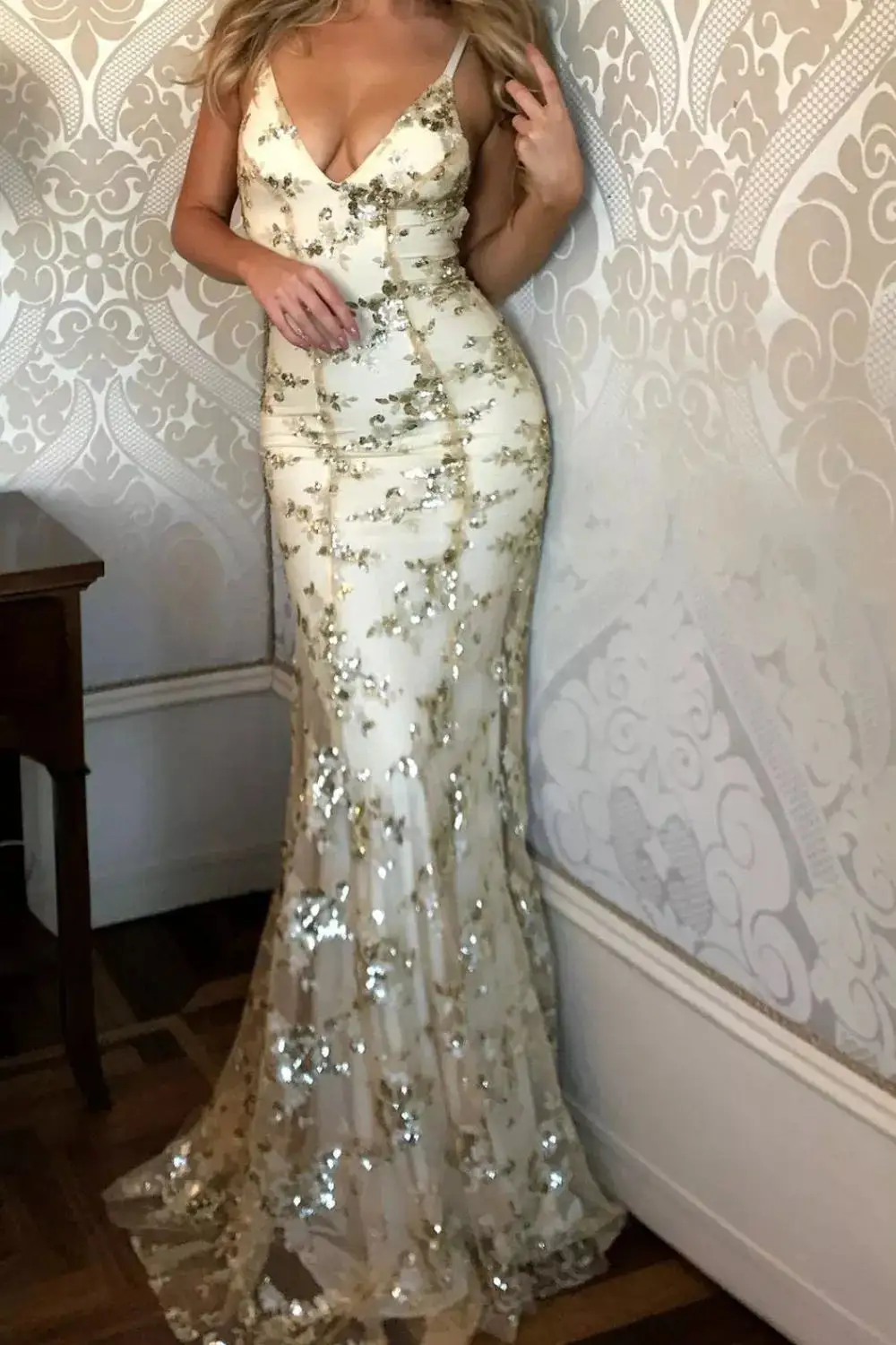 Sequin V Neck Maxi Dress