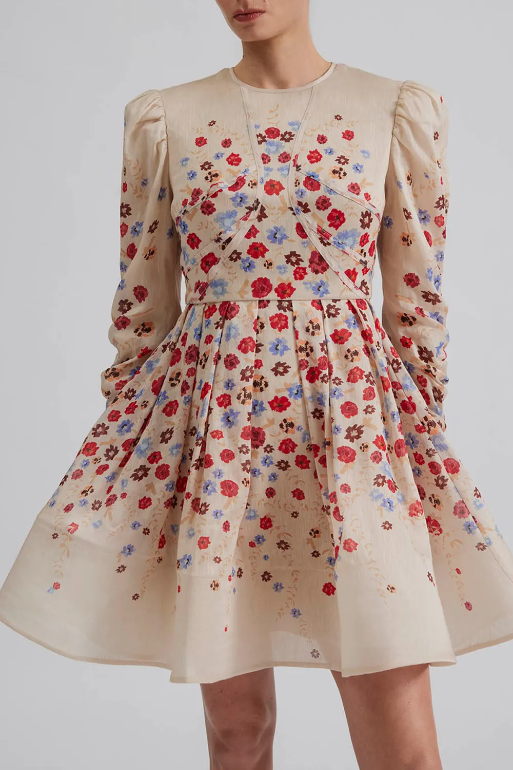 Floral Embroidered Puff Sleeve Mini Dress