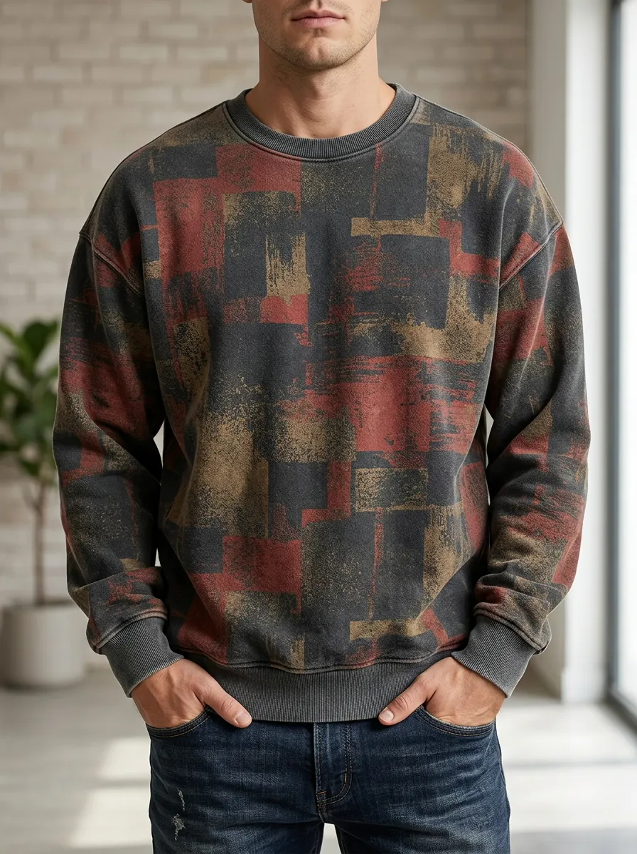 Men's Multi-Color Abstract Print Crewneck Sweatshirt