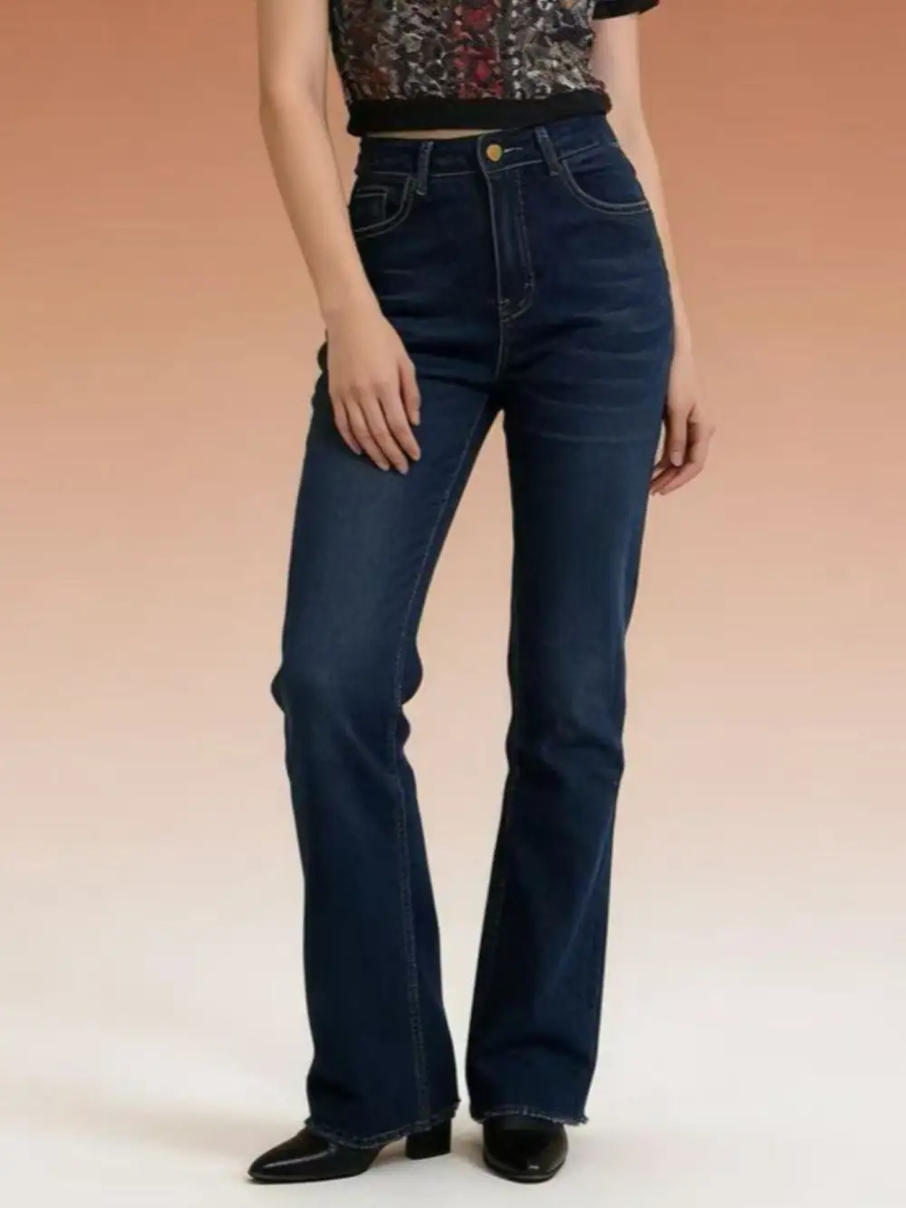 Casual High Waist Flare Leg Denim Jeans