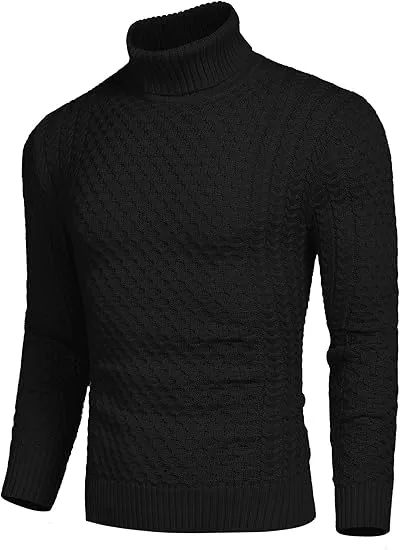 Men's Slim Fit Turtleneck Sweater Casual Knitted Twisted Pullover Solid Sweaters PACKAGE SET
