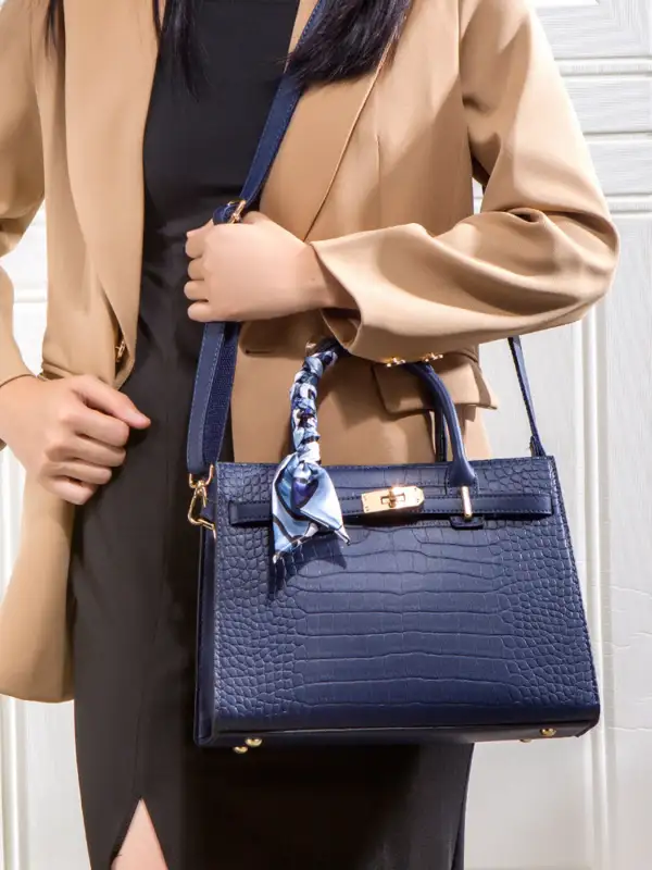 Crocodile Embossed Leather Top Handle Handbag