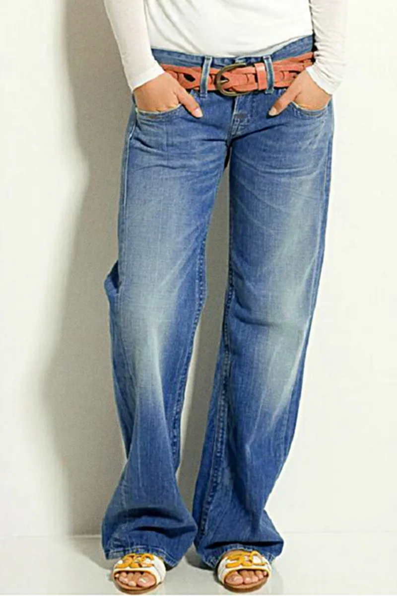 Washed Low Waist Wide Leg Jeans Without Belt