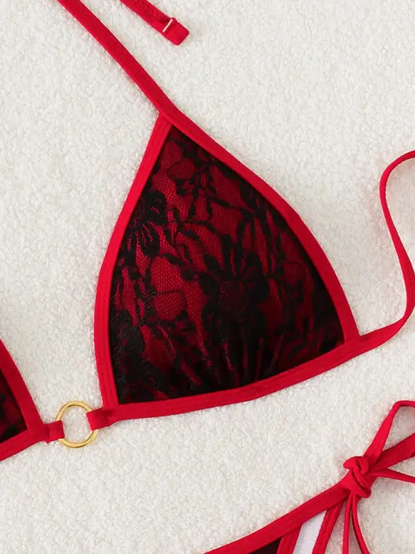 Lace Backless Bikini Swim Set