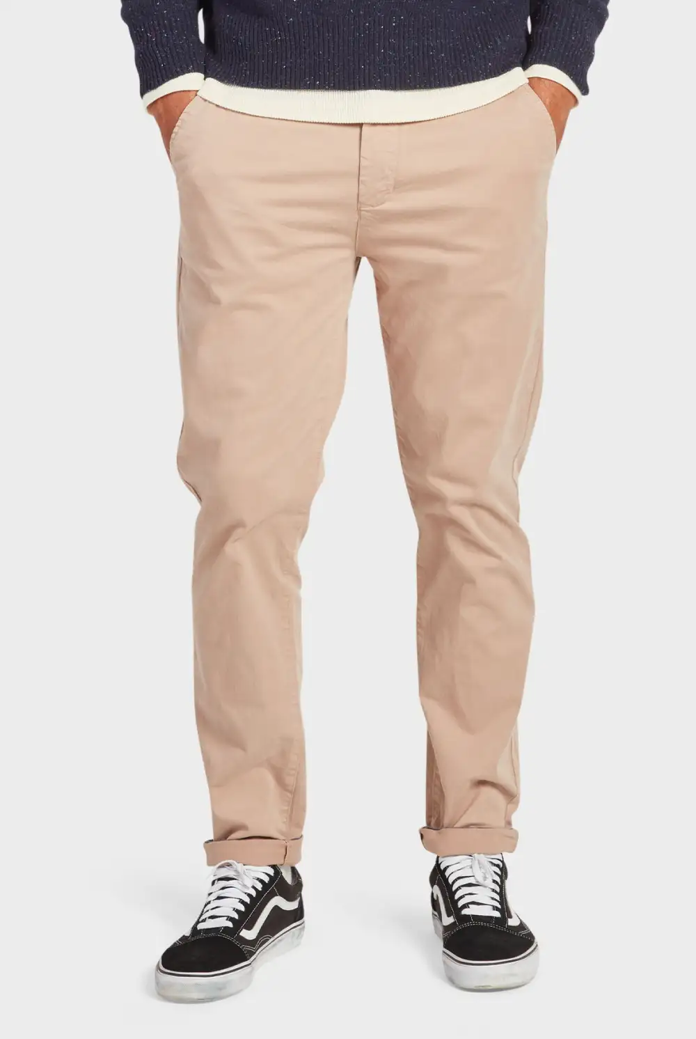 Solid Color Cotton Slim Fit Trousers