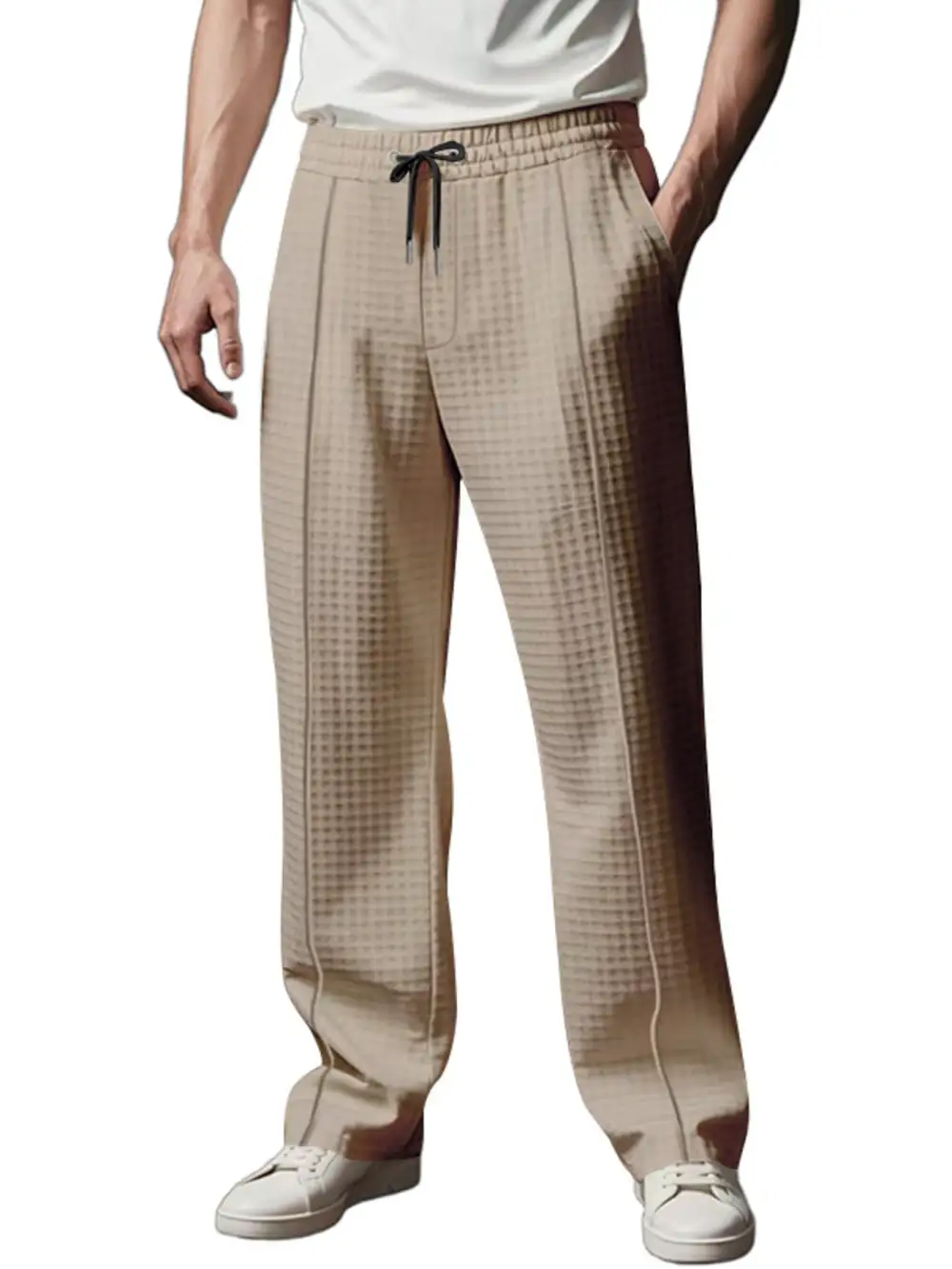 Men's Full Size Textured Drawstring Casual Pants Plus