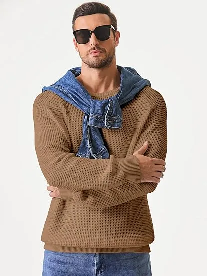 🧶 Men’s Waffle Knit Crewneck Sweater – Effortless Warmth. Everyday Style.
