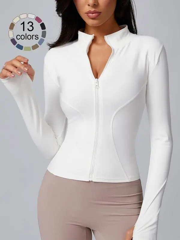 Women’s Zip Up Sports Jacket – Tight Long Sleeve Sports Top for Spring Indoor & Outdoor Workouts