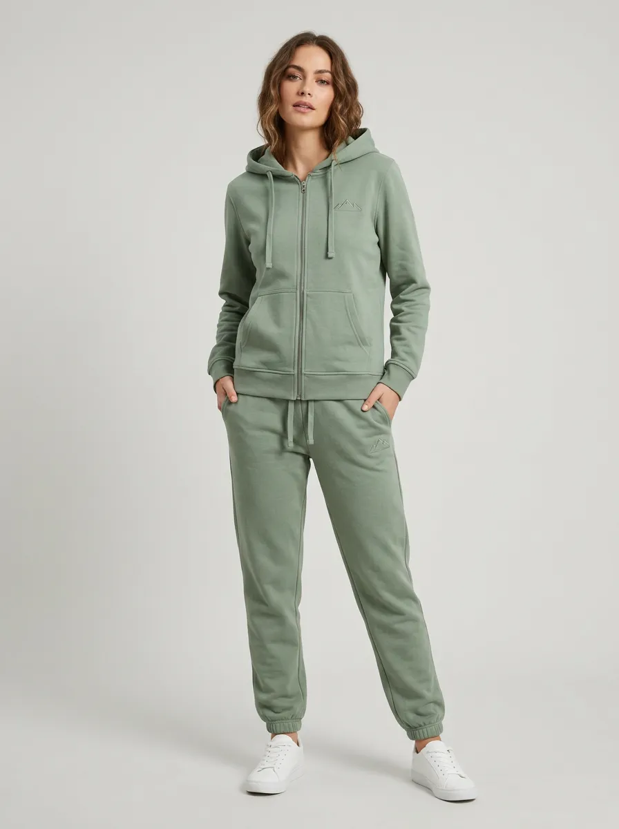 Women's Sage Green Zip-Up Hoodie Jacket & Jogger Set