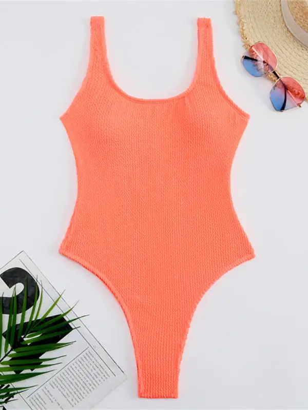 Candy Fluorescent Pleated Fabric One Piece Swimsuit