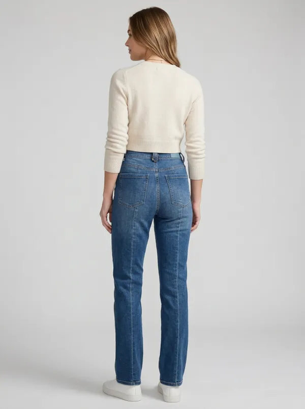 Women's High-Waisted Patch Pocket Seamed Denim Jeans
