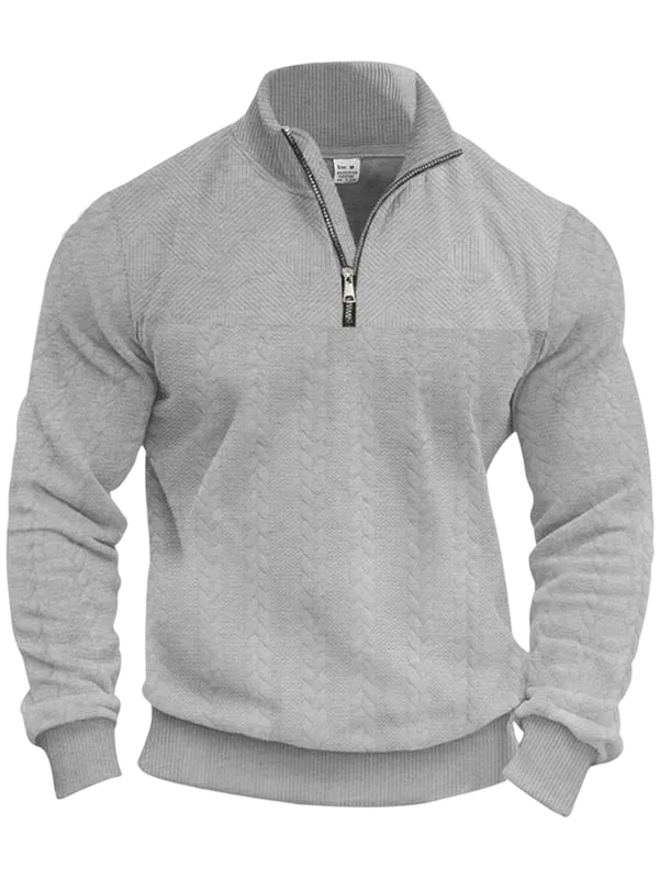 Men's solid color half-zip stand collar sweater