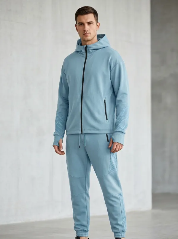 Unisex Zip Hoodie Tracksuit Set with Zip-Up Hoodie Geometric Detail