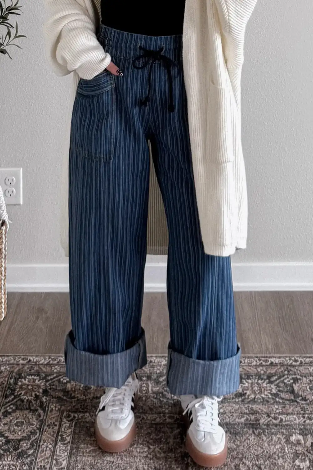 Loose Fit Drawstring Denim Jeans