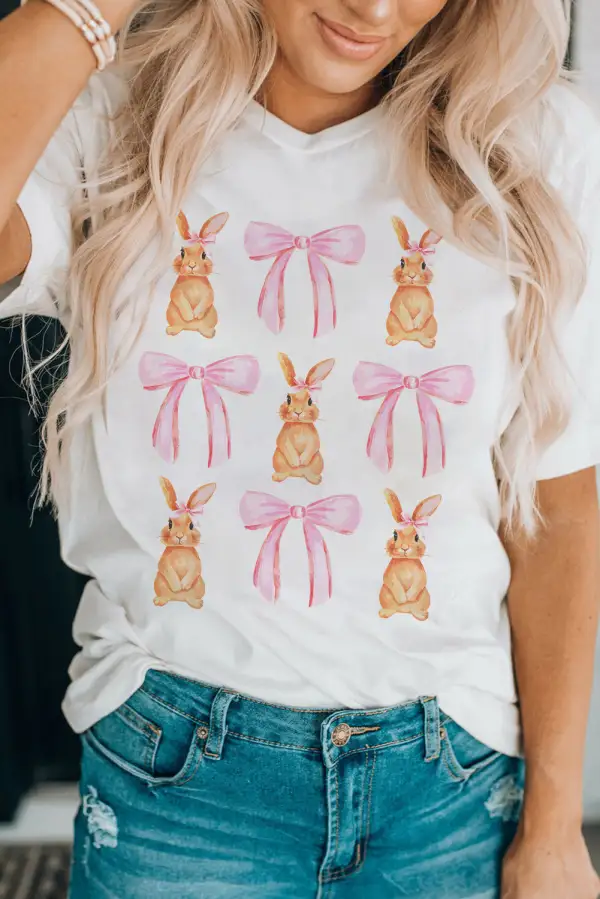White Rabbit Bow Knot Print