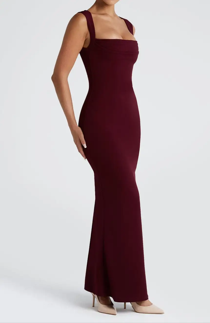 Bodycon Square Neck Draped Maxi Dress