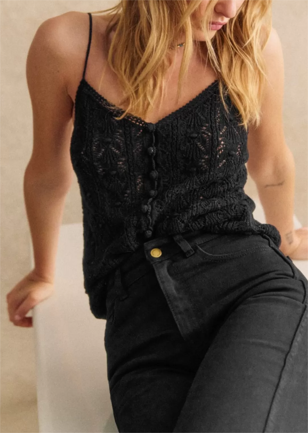 Button - Front Green Crochet Tank Top