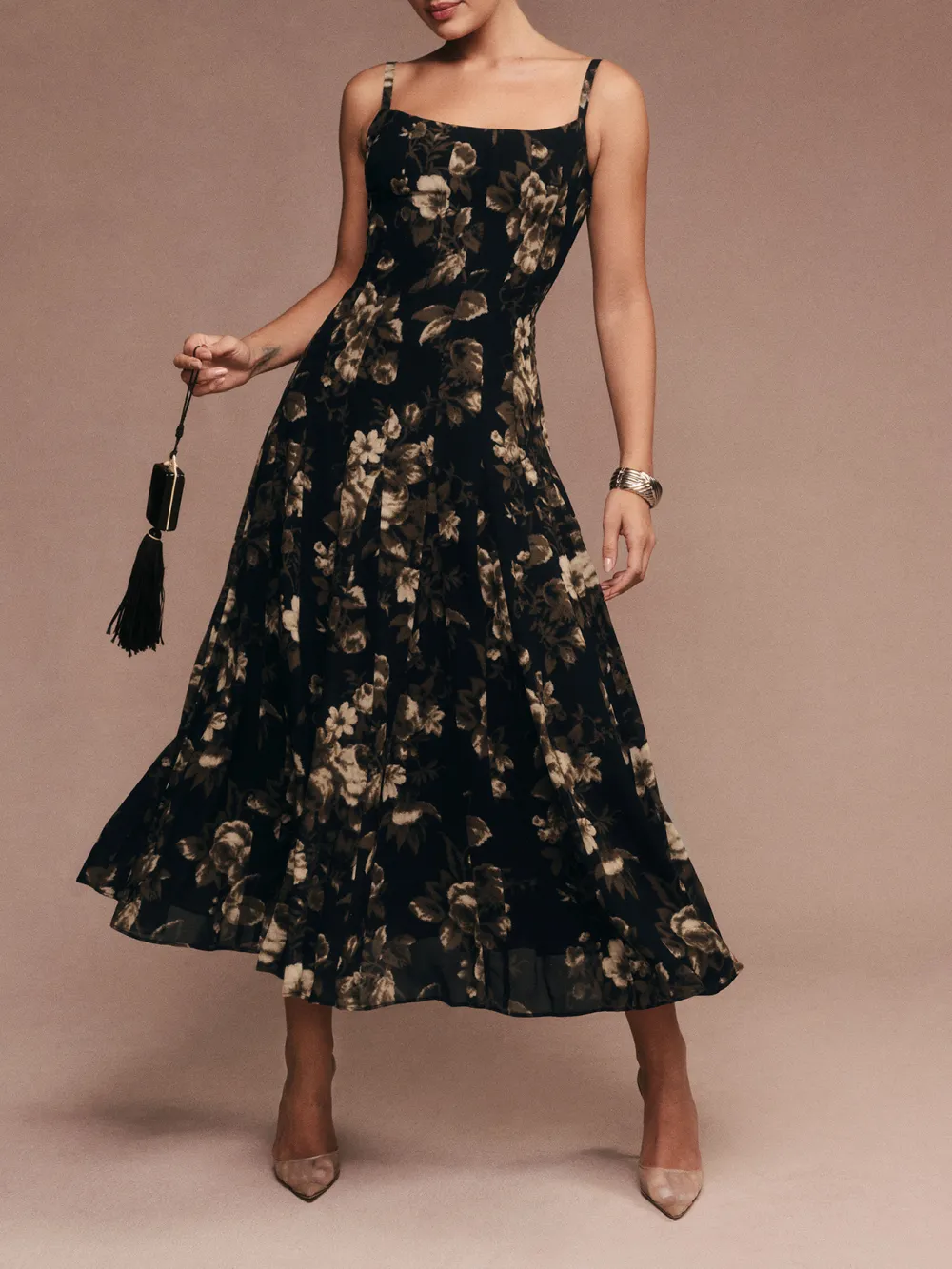 Square Neck Sleeveless A Line Midi Dress