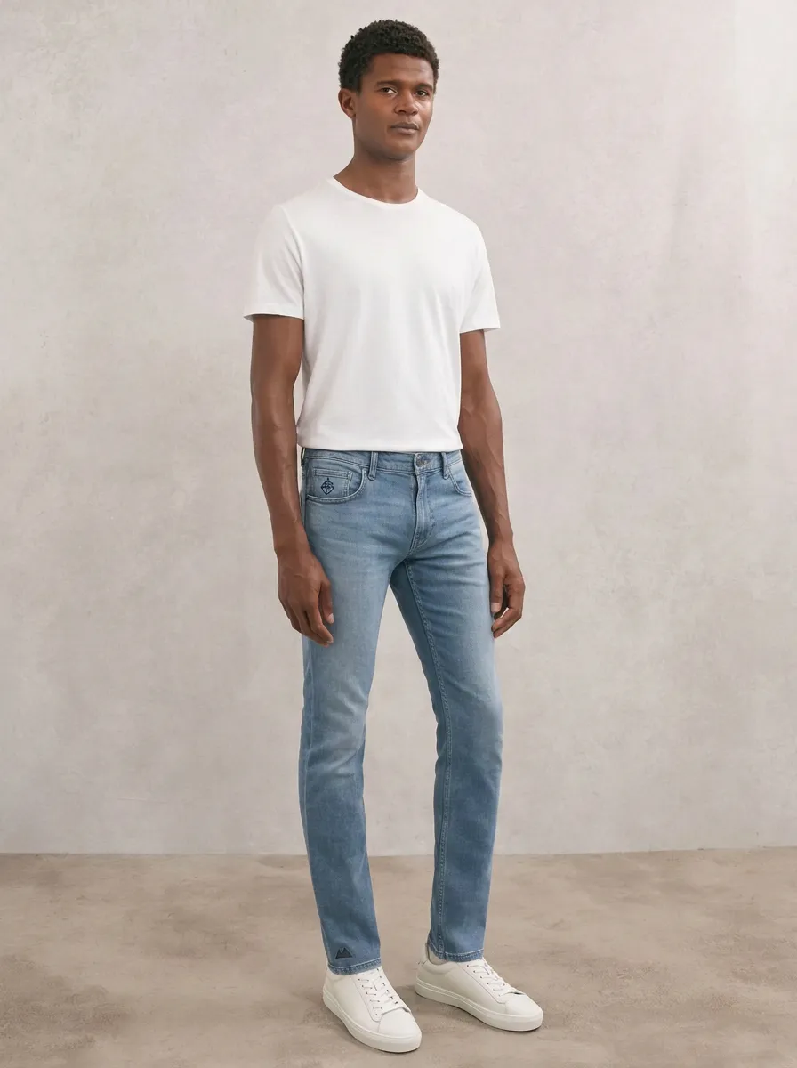 Men's Classic Comfort Printed Detail Stretch Denim Jeans