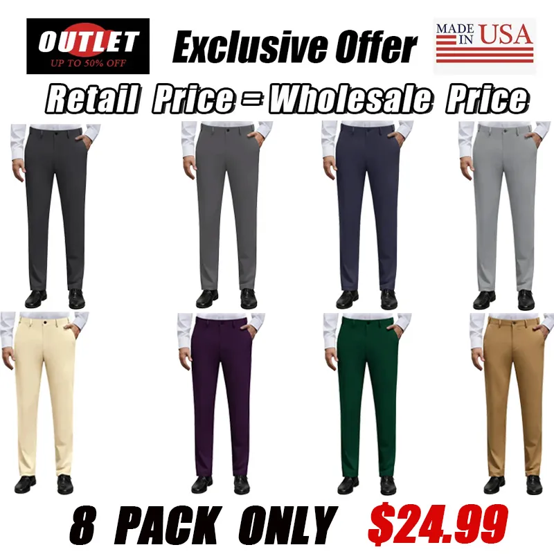 Men's Stretch Dress Pants Wrinkle-Free Golf Pants