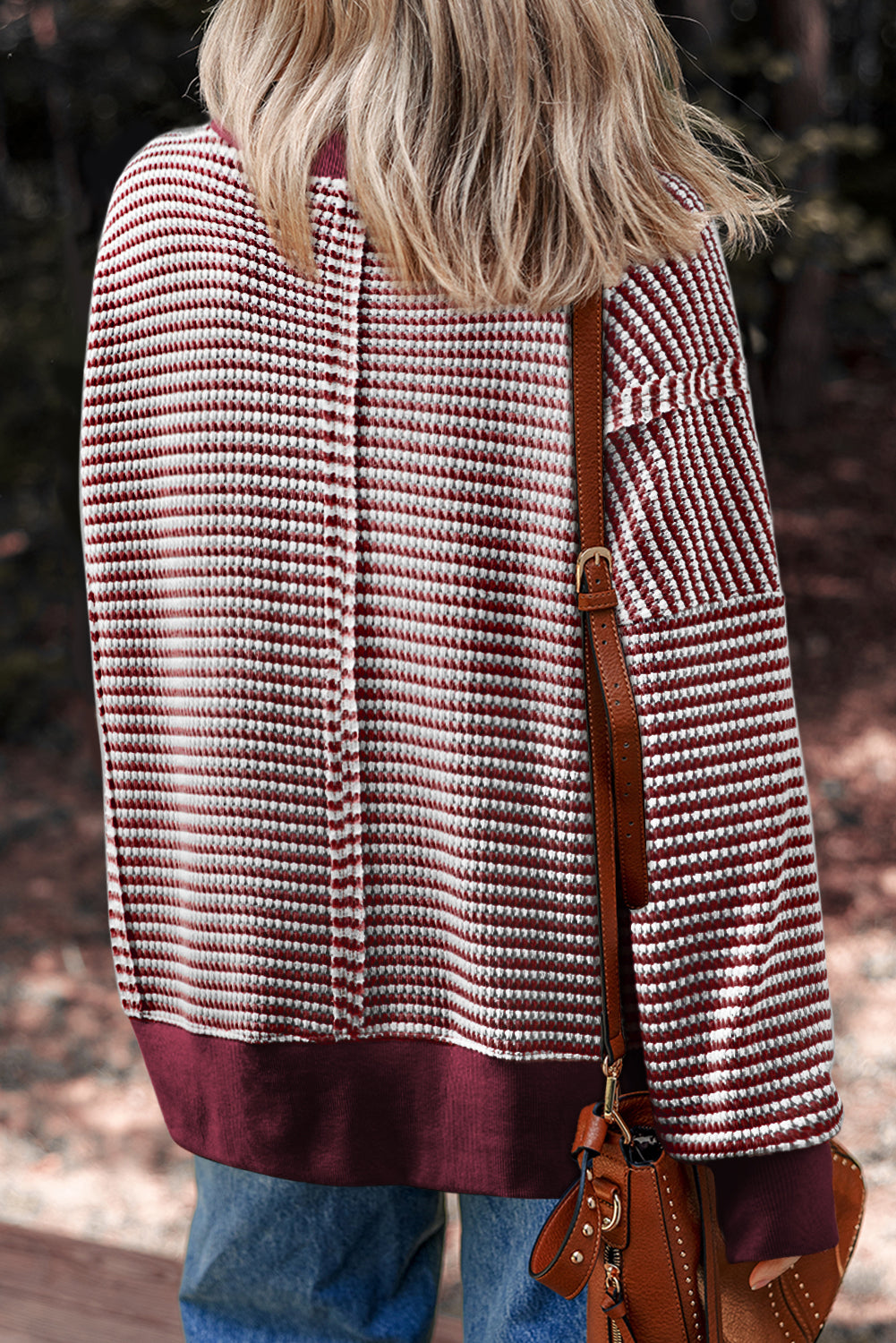 Women's Striped Ribbed Long Sleeve Top