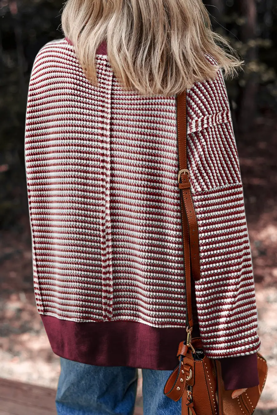 Women's Striped Ribbed Long Sleeve Top