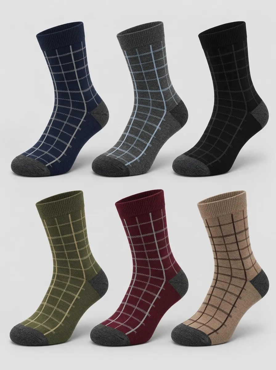 Men's Multicolor Grid Pattern Geometric Crew Socks 6-Pack